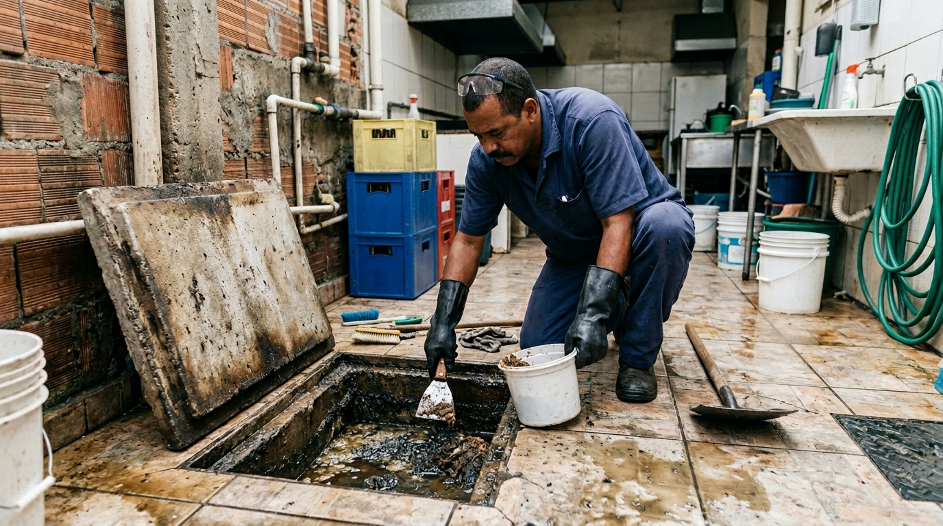 Limpeza de caixa de gordura residencial em Ponta Grossa‑PR